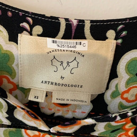 Anthropologie White Tunic with Black Fringe tapestry pattern XS NWOT - Picture 2 of 9